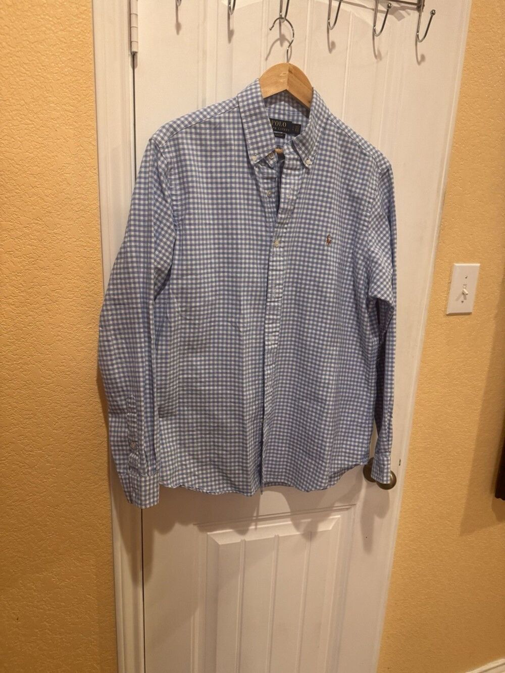 POLO RALPH LAUREN Classic Fit Easy Care Button Up Shirt Grey White Sz L